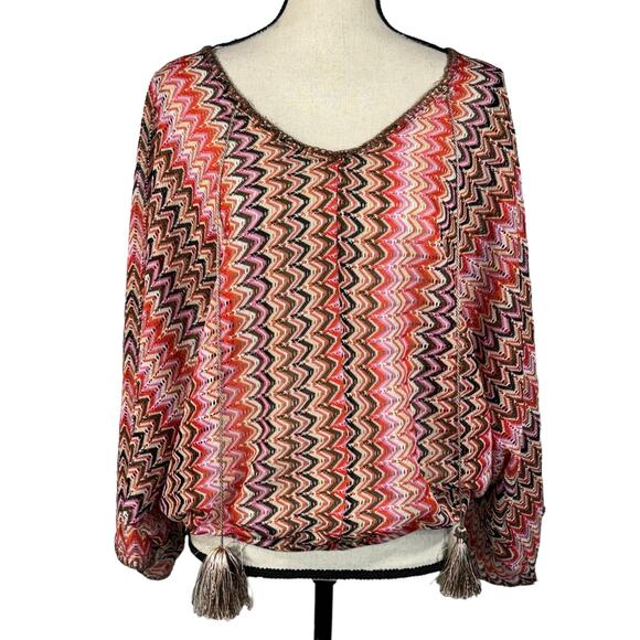 Sanctuary X-Small Poncho Top Oversized Dolman 3/4 Sleeve Semi-Sheer Tasseled - Picture 3 of 12